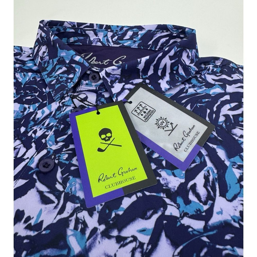 NWT Robert Graham Clubhouse Abstract Rose Golf Polo Shirt Purple LARGE $128